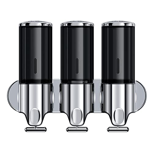 3 in 1 Chamber Wall Mounted BathroomShower Pump Dispenser,Dispensers for The Shower,Shampoo and Conditioner Dispenser,Shower Dispenser 3 Chamber no Drill - color: 17.6 Oz Triple Black