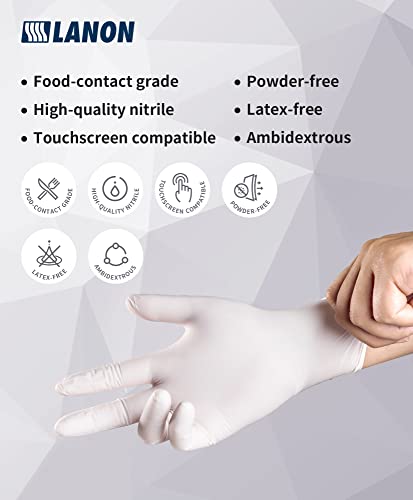 LANON Food Safe White Disposable Nitrile Gloves, Latex-Free, Powder-Free, Textured Fingertips, Cooking, Cleaning, Case, Large - size: Large (Pack of 1000)