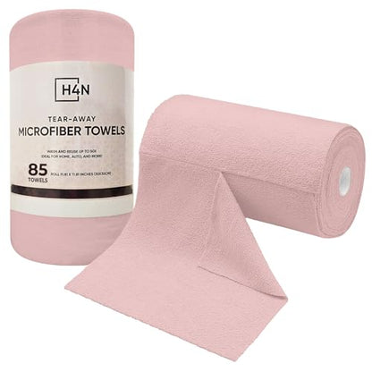 H4N Microfiber Cleaning Cloth Roll, 85 Pack Micro Fiber Wash Cloths for Car, Tear Away Towels, Ultra Absorbent Dish Rags, Non-Abrasive, Reusable and Washable Household Supplies, 11.81" x 11.81", Pink - color: Pink