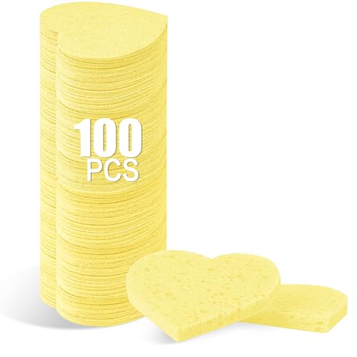 100-Count Compressed Facial Sponges for Estheticians Heart Shape Natural Cellulose Sponge Professional Cosmetic Spa Sponges for Face Cleansing, Massage, Pore Exfoliating, Mask, Makeup Removal, Yellow - color: 100- Pack Yellow