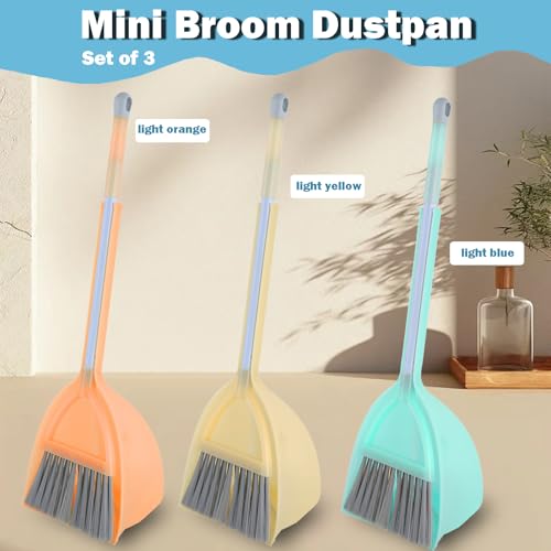 Mini Broom with Dustpan-Small Housekeeping Cleaning Sweep for Kitchen Bathroom Pet Nest Boat(3set,Blue+Orange+Yellow) - color: Blue+orange+yellow