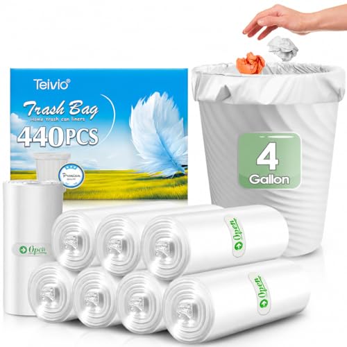 4 Gallon 440 Counts Strong Trash Bags Garbage Bags by Teivio, Bathroom Trash Can Bin Liners, Small Plastic Bags for home office kitchen (Clear) - size: 55 Count (Pack of 8)