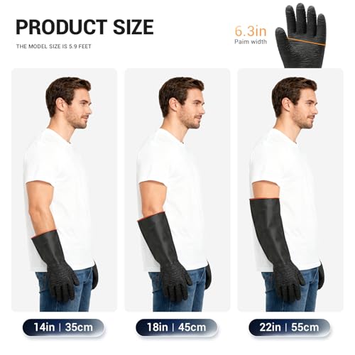 ThxToms Heavy Duty Rubber Gloves, Industrial Chemical Resistant Gloves Waterproof Reusable Protective Work Gloves for Cleaning, Dishwashing,Upgraded with Non-Slip Design, Black, 22" 1 Pair - color: 22"