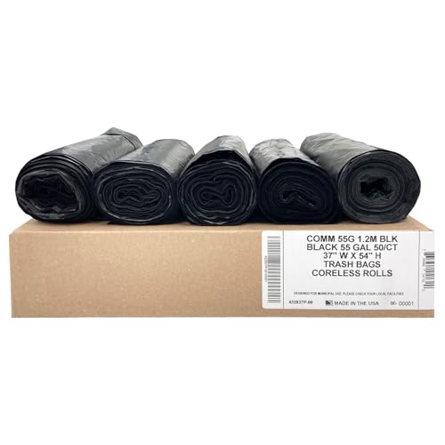 Ultrasac Heavy Duty 55 Gallon Black Trash Bags - (Value 50 Pack) - 1.5 MIL equivalent Industrial Strength Plastic 37" x 54" for 50-55 Gal Cans -Fits Toter, Rubbermaid Brute, Carlislie Bronco etc. - color: Black, style: 50-55 Gal, 1.5 Mil Equiv, 50 Count