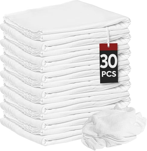 Nabob Wipers New Lint Free Cloth (30 Pack) - 100% Cotton Cleaning Rags Exact Cut - Premium White Rags for Cleaning House - White Rags for Dusting, Staining, Polishing, Painting 18"x18" - size: 18x18 Inch (30 Pack)