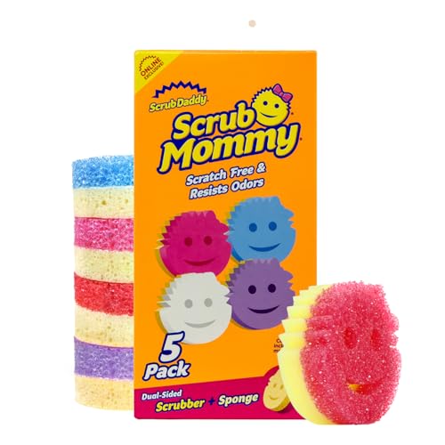 Scrub Daddy Scrub Mommy Kitchen Sponges for Dishes & Wiping Spills - Dual-Sided Dish Scrubber Sponge for Cleaning - Multi-Colored Bulk Pack - Stain & Odor Resistant (5 Count) - size: 5 Count (Pack of 1), style: Exclusive Scrub Mommy