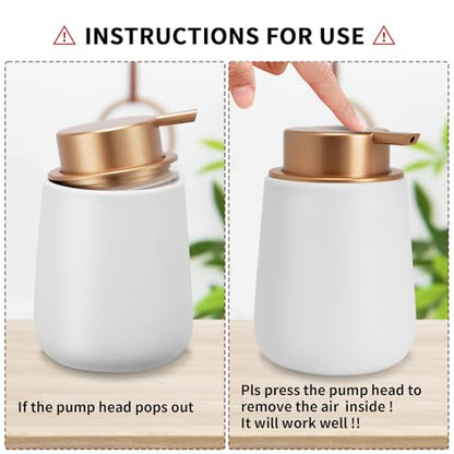 Soap Foaming Dispenser Ceramic with Easy-to-Press Pump Hand Foam Dispenser for Shampoo Bathroom Kitchen Hotel 12 oz - color: Foam-whitemattlegold