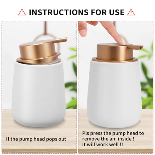 Soap Dispenser Ceramic with Easy-to-Press Pump Hand Lotion Liquid Dispenser for Shampoo Bathroom Kitchen 12 oz - color: Liquid-whitemattegold