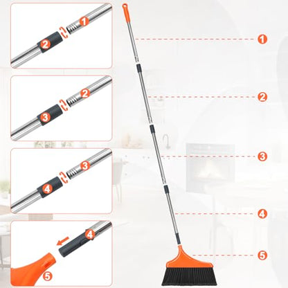Heavy-Duty Angle Broom for Floor Cleaning with 52" Long Handle Stiff Bristle Angle Commercial and Industrial Broom, Indoor Outdoor Broom for Garage Kitchen Office Lobby Patio - size: 1 Pack