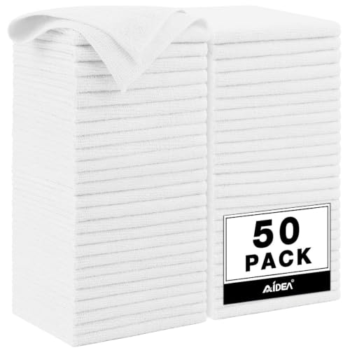 AIDEA Microfiber Cleaning Cloth White 50PK, Microfiber Towels for Cars, Premium Car Cloths, Dusting Cloth Lint Free Cleaning Rags for SUVs, House, Kitchen, Window, Workshops,12×12" - color: White, size: 50PK