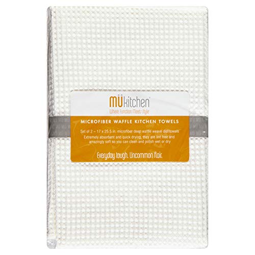 MÜkitchen Waffle Microfiber Towel | Durable & Super Absorbent for Cleaning & Drying | Set of 2 | White - color: White, size: 17" x 25.5" Dishtowel