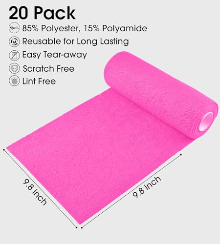 KitchLife Microfiber Cleaning Cloth Roll - Tear-Away Reusable Microfiber Paper Towels, Lint-Free, Washable, 20 Sheets for Kitchen, Car, Dishes, and Sensitive Surfaces (Hot Pink) - color: Hot Pink