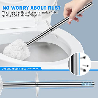 Toilet Brush and Holder, Toilet Brush with 304 Stainless Steel Long Handle, Toilet Bowl Brush for Bathroom Toilet-Elegant-Cleaning-Bristles(White) - color: White