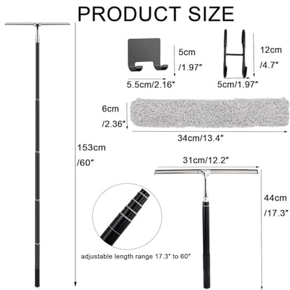 17.3″-60″ Extendable Shower Squeegee with Long Handle - Metal Window Squeegee with Extension Pole for Shower Glass, Home High Window, Floors