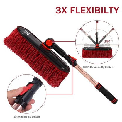 Car Duster Exterior Scratch Free,Car Dust Brush with Extendable Telescoping Handle to Remove Pollen,Dusters for Truck,RV and Motorcycle,Large Mop Head, Wax Cotton Hair，Auto Care - color: Carduster1-2