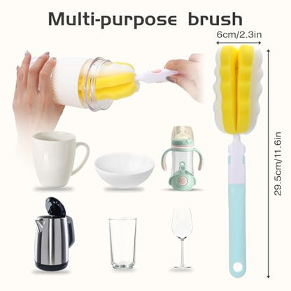 4 Pcs Bottle Brush Sponge, Cup Water Bottle Sponge Brush Cleaner, Detachable Cleaning Brushes for Cleaning with Handle for Glasses Mugs(4Pcs+2 Nipple Brushes) - size: 4Pcs+2 Nipple Brush