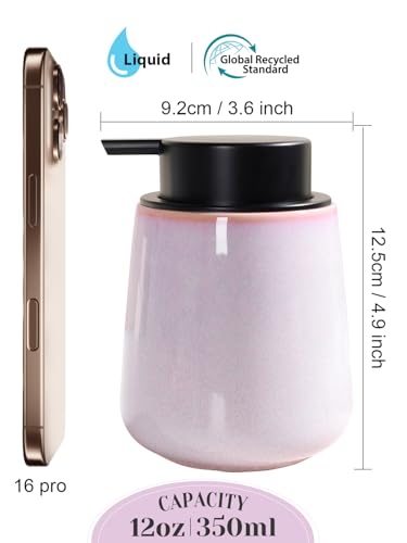 INGOFIN Ceramic Lotion Dispenser - 12 oz Hand Soap Dispenser Bathroom, Modern Liquid Dispenser with Pump, Refillable Dish Soap Bottle for Kitchen -Purple and Pink - color: Purple and Pink-liquid