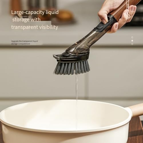 4 in 1 Soap Dispensing Dish Brush for Kitchen with Long Handle, Dish Wand with Wood Pulp Sponge, Replacement Heads Included - color: As Show
