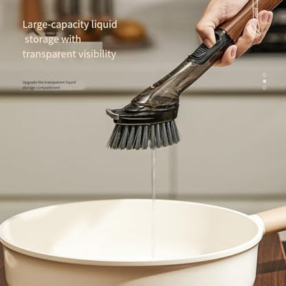 4 in 1 Soap Dispensing Dish Brush for Kitchen with Long Handle, Dish Wand with Wood Pulp Sponge, Replacement Heads Included - color: As Show