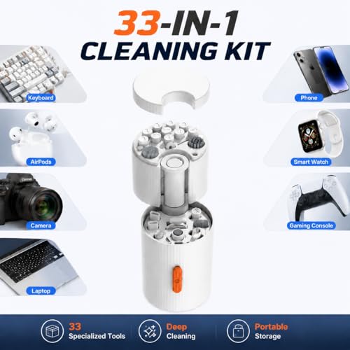 33-in-1 Electronics Cleaning Kit, Magnetic Professional Keyboard Cleaner with Retractable Brush, Screen Cleaner and Earbud Cleaning Pen for Computer, iPhone, Laptop, PC and Airpods - color: 32-in-1 White