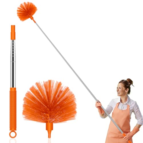 SetSail Cobweb Duster with Extension Pole, Retractable Dusters for Cobweb Cleaning 90-inch Long Handle Spider Web Brush for Outdoor Indoor High Ceilings Fan, Orange - color: Orange