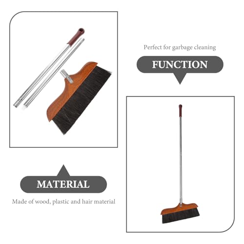 Hemoton Long Handle Soft Broom with Stainless Steel Rod Soft Bristles Indoor Outdoor Floor Brush for Hardwood Tile Concrete Sweeping Pet Hair Dust Removal