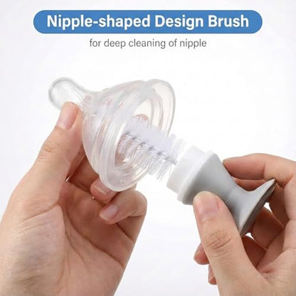 Ariseno 4-in-1 Baby Bottle Brush Set - Including Brushes for Bottles, Straws, Caps, & Nipples - BPA-Free (Grey) - color: Gray-nylon