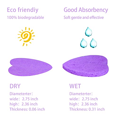 100-Count Compressed Facial Sponges for Estheticians Heart Shape Natural Cellulose Sponge Professional Cosmetic Spa Sponges for Face Cleansing, Massage, Pore Exfoliating, Mask, Makeup Removal, Purple - color: 100- Pack Purple