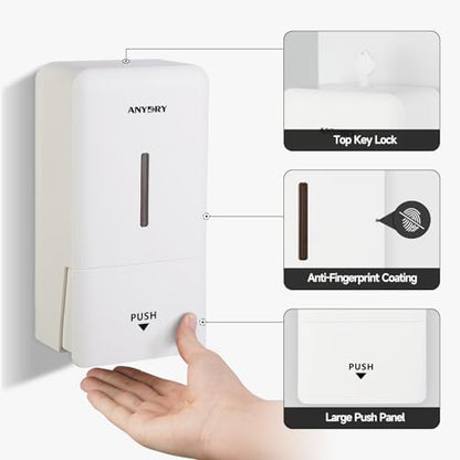 anydry 27oz (800 ml) Manual Wall Mounted Soap Dispenser, Ideal for Commercial Bathrooms Restaurants Hotels, Use with Liquid Hand Soap Shampoo, ABS White - color: Warm White