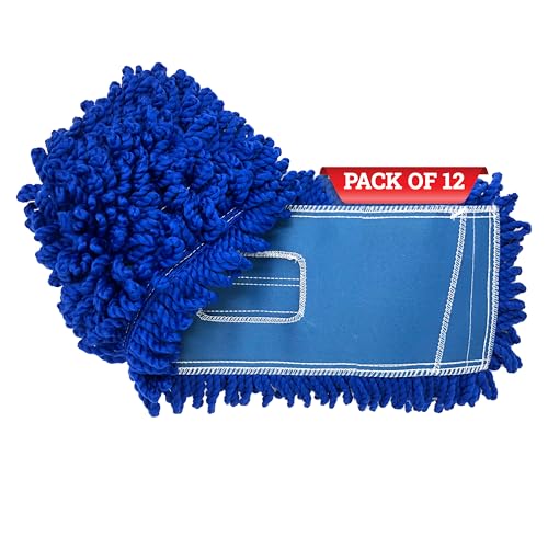KLEEN HANDLER 18 Inch Microfiber Dust Mop Bulk Pack of 12, Large Washable Commercial Mop Head Replacement, Sweeper, Janitorial Supplies, Blue - color: Blue - 18 Inch, size: 12 Pack