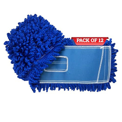 KLEEN HANDLER 18 Inch Microfiber Dust Mop Bulk Pack of 12, Large Washable Commercial Mop Head Replacement, Sweeper, Janitorial Supplies, Blue - color: Blue - 18 Inch, size: 12 Pack