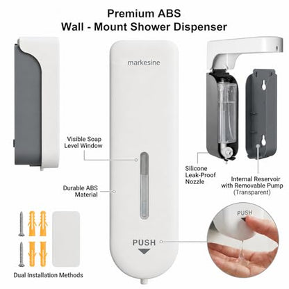 Shampoo and Conditioner Dispenser, Shower Soap Dispenser Wall-Mounted Soap Dispenser No Drill Refillable Shampoo Dispenser 300ML for Bathroom, Hotel, Shower Wall with Labels (White)