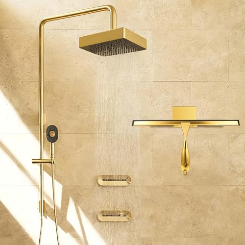 Golden All-14-Inch Purpose Shower Squeegee for Shower Doors, Tile Shower Walls, Bathroom, Window, Glass and Car Windshield, Mirrors and Kitchen-Stainless Steel (14-Inch)