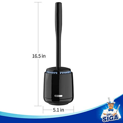 MR.SIGA Toilet Bowl Brush and Holder, Premium Quality, with Solid Handle and Durable Bristles for Bathroom Cleaning, Black, 1 Pack - color: Black, size: One Size