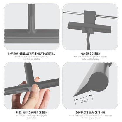 8 Inch Silicone Squeegee for Shower Glass with Hook，Shower Door Squeegee，Multi-Use Shower Squeegees (Gray) - color: Gray