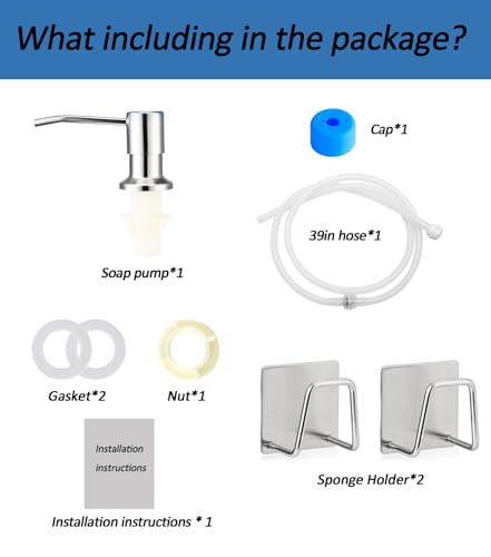 Sink Soap Dispenser Pump with 2 Sponge Holders, Curovtrp Soap Dispenser for Kitchen Sink Stainless Steel Pump Head (Plastic Built in) with 39" Extension Tube kit, No Need to Refill, Chrome - color: Chrome, size: Tube