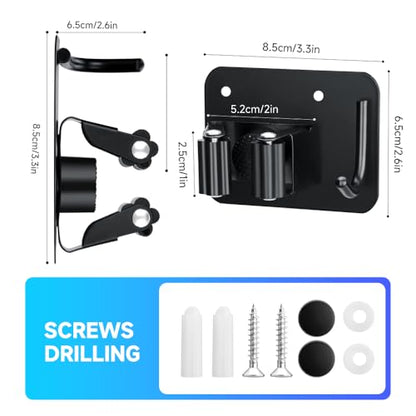 JAMEND CLXP 2-Pack Broom Holder with Heavy Duty Hooks, Upgraded Stainless Steel Mop Hanger. Wall Mount Utility Tool Rack for Kitchen Garden Laundry Garage. Matte Black.