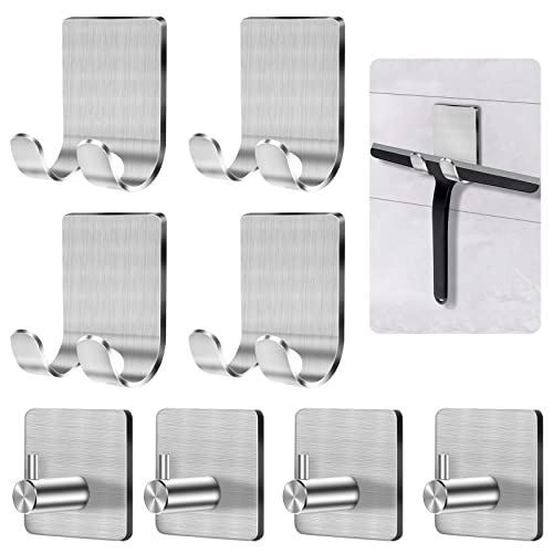CGBE Razor Holder for Shower - 4 Packs Holder and Hooks, Self Adhesive Shaver Holder Hanger for Bathroom, Damage Free Wall Hooks for Razor Shaver Loofah Sponge - color: Silver, size: 8 Pack