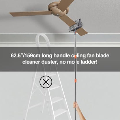 Ceiling Fan Cleaner Duster with 80" Stainless Steel Extendable Pole, 6-in-1 High Reach Fan Duster for Ceiling Fan Blades with 4 Reusable Mop Pads for Fan, Wall, Floor, Blind, Baseboard & Window
