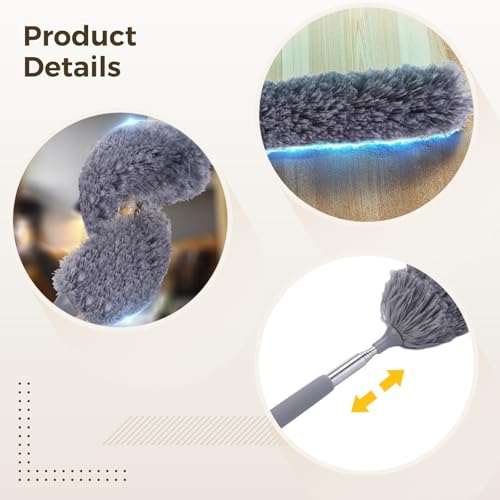 12 PCS Microfiber Feather Dusters, Extendable from 31 to 13 Inches, Bendable Washable Cleaning Tools, Metal Pole Ceiling Fan Dusters for Car Office Window Furniture Conditioner