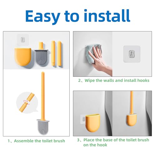 RV Toilet Bowl Brush, Toilet Brush Silicone Won't Damage Toilets, Wall Mounted Toilet Brush-Anti-Roll, Anti-Drip Design, Suitable for RV Travel Trailers and Campers (Orange and Gray)