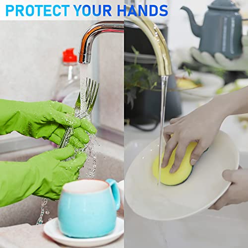 Disfore Rubber-Gloves Dishwashing Gloves for Cleaning-Kitchen - 2 Pairs Long Household Cleaning Gloves for Washing Dishes - color: Small 2 Pairs Green