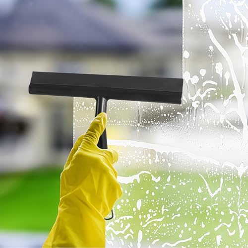 8 Inch Silicone Squeegee for Shower Glass with Hook，Shower Door Squeegee，Multi-Use Shower Squeegees (Black) - color: Black