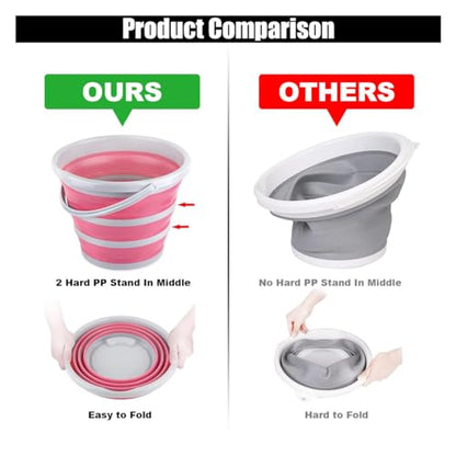 GLSOWEE Car Collapsible Bucket, 10L 2.6 Gallon Folding Bucket Auto Cleaning Plastic Water Bucket, Foldable Portable Bucket Space Saving for Indoor Outdoor Car Wash Garden Camping (Pink)