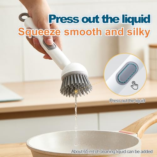 ANIS·KEBBR 2Pcs 360° Rotating Soap Dispensing Dish Brush Refillable for Kitchen Bathroom Cleaning 6x27cm