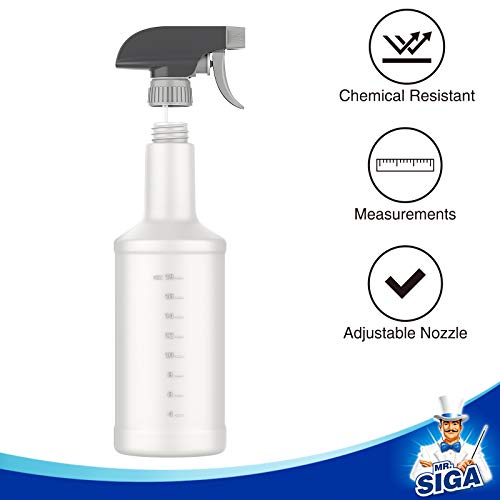 MR.SIGA 24 oz Empty Plastic Spray Bottles for Cleaning Solutions, Heavy Duty Household Reusable Spray Bottles with Measurements and Adjustable Leak Proof Nozzle, 3 Pack - size: 710ml, 3 Pack
