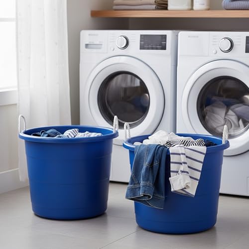 Homz 2 Pack of 17 Gallon Storage Buckets, Durable Plastic Containers, Sturdy Rope Handles, Large Tubs for Sports Equipment, Party Cooler, Gardening, Toys and Laundry, Blue - color: Cobalt Blue