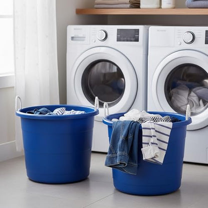 Homz 2 Pack of 17 Gallon Storage Buckets, Durable Plastic Containers, Sturdy Rope Handles, Large Tubs for Sports Equipment, Party Cooler, Gardening, Toys and Laundry, Blue - color: Cobalt Blue