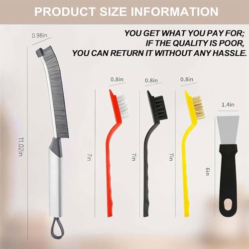 9-Piece Crevice Cleaning Brush Set, Hard Bristle Gap Scrubber Tools, Stiff Nylon Detail Brushes for Window Tracks, Bathroom Grout, Blenders & Kitchen Sink Detailing, Zero Cross-Contamination
