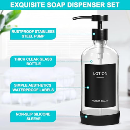 RYTOXILO Clear Soap Dispenser 2 Pack, Glass Soap Dispenser with Stainless Steel Pump, 16.9 Fl oz Refillable Kitchen Hand and Dish Soap Dispensers Set, Modern Clear Soap Lotion Dispensers Bottle - color: Clear, size: 2 Pack
